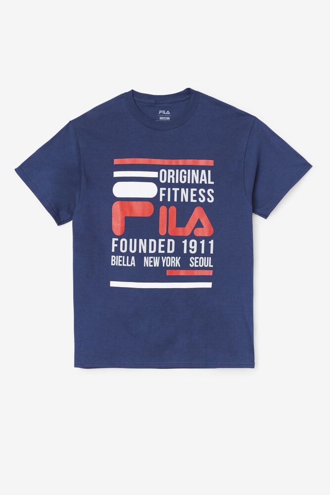 Fila T-Shirt Original Fitness Mens Navy - India DBS-982746